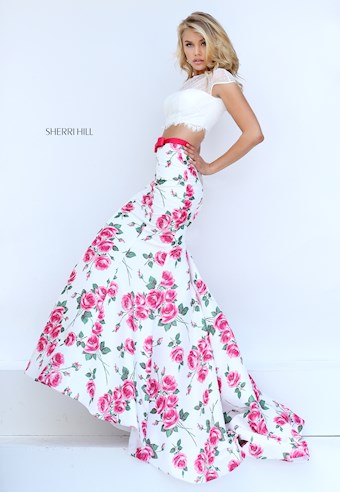 Sherri Hill 50421 #2 Ivory/Pink Print vertical thumbnail