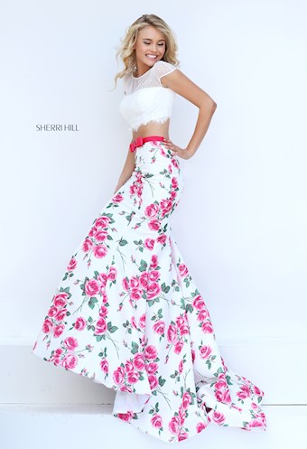 Sherri Hill 50421 #5 Ivory/Pink Print vertical thumbnail