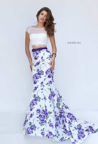 Sherri Hill 50421 #3 Ivory/Purple Print vertical thumbnail
