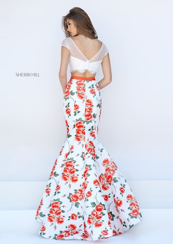 Sherri Hill 50421 #10 Ivory/Orange Print vertical thumbnail