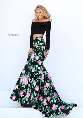Sherri Hill 50423 #1 Black/Pink Print vertical thumbnail