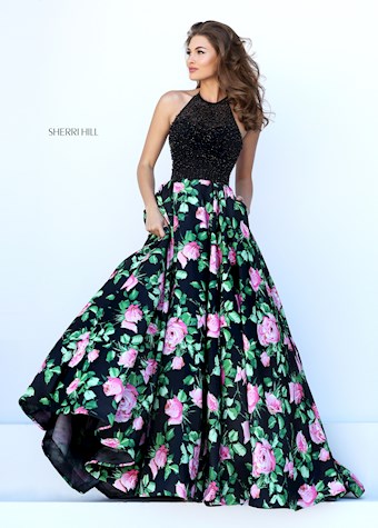 Sherri Hill 50425 #0 default Black/Pink Print frontface vertical thumbnail