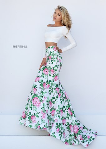 Sherri Hill 50433 #1 Ivory/Pink Print vertical thumbnail