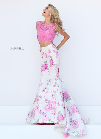 Sherri Hill 50435 #0 default Pink/Ivory Print frontface vertical thumbnail