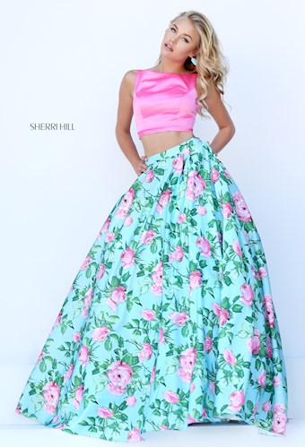 Sherri Hill 50447 #0 default Pink/Light Blue Print frontface vertical thumbnail