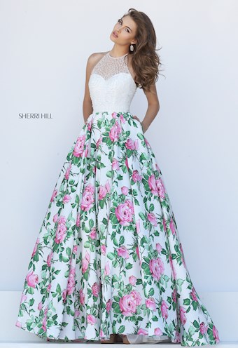 Sherri Hill 50451 #0 default Ivory/Pink Print frontface vertical thumbnail