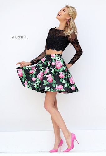 Sherri Hill 50461 #0 default Black/Pink Print frontface vertical thumbnail