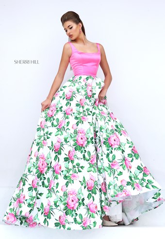 Sherri Hill 50462 #0 default Pink/Ivory Print frontface vertical thumbnail