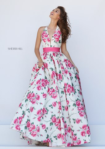 Sherri Hill 50472 #0 default Ivory/Pink Print frontface vertical thumbnail