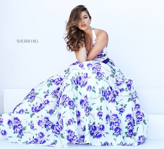Sherri Hill 50472 #4 Ivory/Purple Print vertical thumbnail