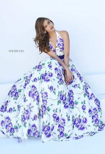 Sherri Hill 50472 #2 Ivory/Purple Print vertical thumbnail