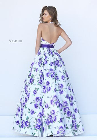 Sherri Hill 50472 #8 Ivory/Purple Print vertical thumbnail
