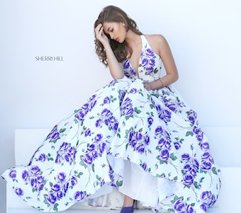 Sherri Hill 50472 #6 Ivory/Purple Print vertical thumbnail