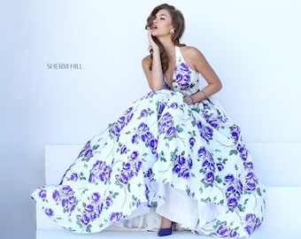 Sherri Hill 50472 #7 Ivory/Purple Print vertical thumbnail