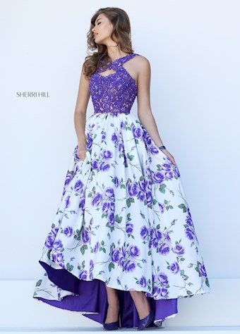 Sherri Hill 50481 #2 Purple/Ivory Print vertical thumbnail