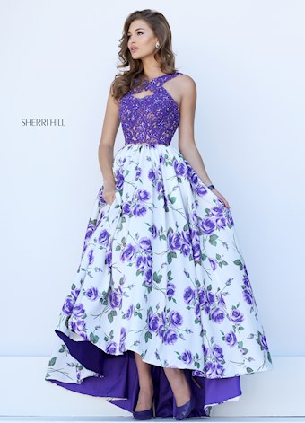 Sherri Hill 50481 #3 Purple/Ivory Print vertical thumbnail