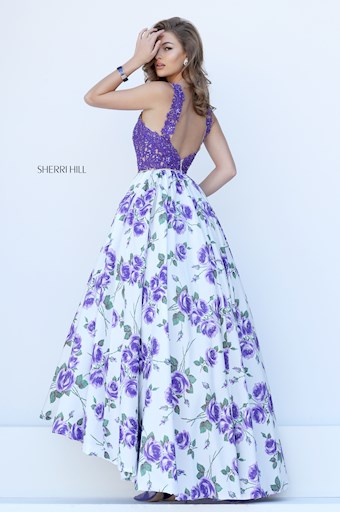 Sherri Hill 50481 #5 Purple/Ivory Print vertical thumbnail