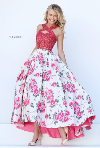 Sherri Hill 50481 #1 Pink/Ivory Print vertical thumbnail