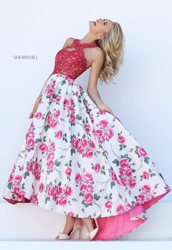 Sherri Hill 50481 #4 Pink/Ivory Print vertical thumbnail