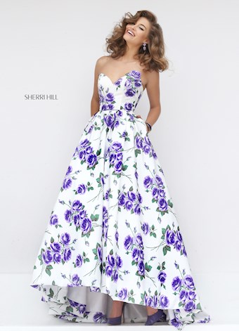 Sherri Hill 50482 #19 Ivory/Purple Print vertical thumbnail