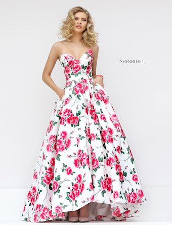 Sherri Hill 50482 #6 Ivory/Pink Print vertical thumbnail