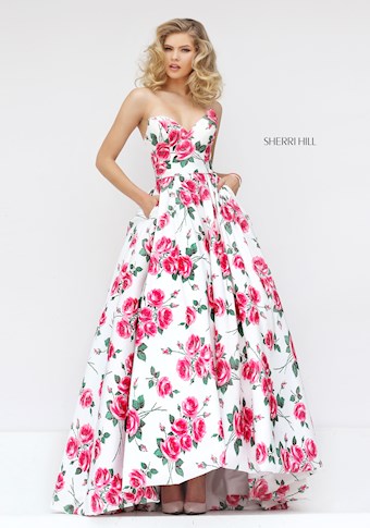 Sherri Hill 50482 #22 Ivory/Pink Print vertical thumbnail