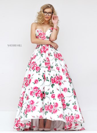 Sherri Hill 50482 #16 Ivory/Pink Print vertical thumbnail
