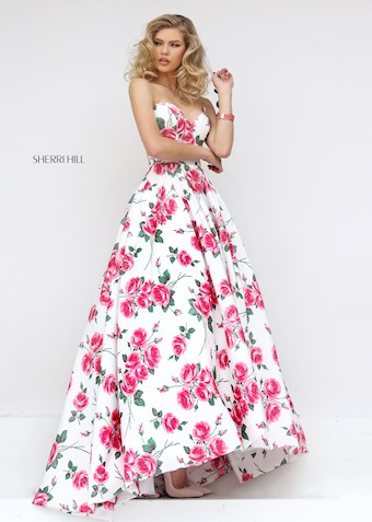 Sherri Hill 50482 #10 Ivory/Pink Print vertical thumbnail