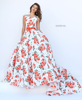 Sherri Hill 50484 #0 default Ivory/Orange Print frontface vertical thumbnail