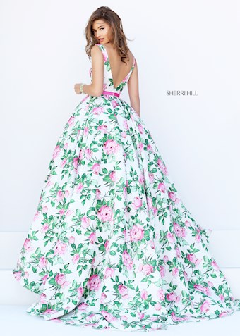 Sherri Hill 50484 #4 Ivory/Pink/Green Print vertical thumbnail