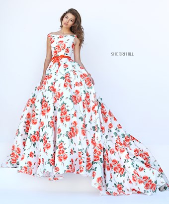 Sherri Hill 50484 #5 Ivory/Orange Print vertical thumbnail