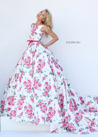 Sherri Hill 50484 #2 Ivory/Purple Print vertical thumbnail