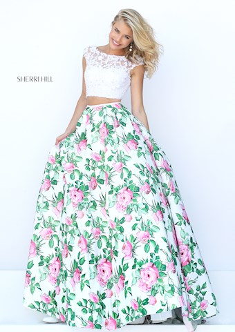 Sherri Hill 50492 #0 default Ivory/Pink Print frontface vertical thumbnail