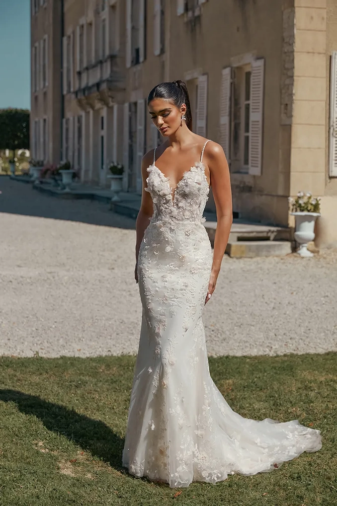 Sincerely yours… 44440: Chiffon A-Line Gown with Pearl and Beaded Embroidery