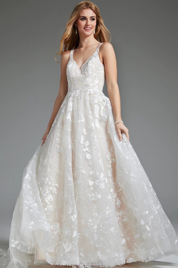 JOVANI ☆ホワイトレースAラインドレス Jovani | Signature Dresses - Off White V Neck A Line Bridal