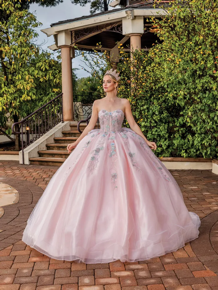strapless open back dress Amarra 54204 Size 0 Hot Pink Quinceanera Dress Train Long Sleeve Bow Flowers Sequins Ballgown Off The Shoulder