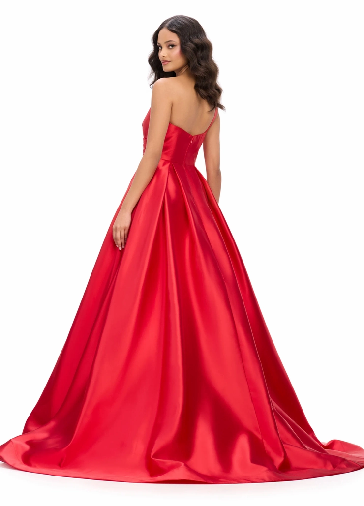 Ashley Lauren Style #11772 One Shoulder Draped Mikado Ball Gown with A-Line Skirt #6 default backface vertical picture