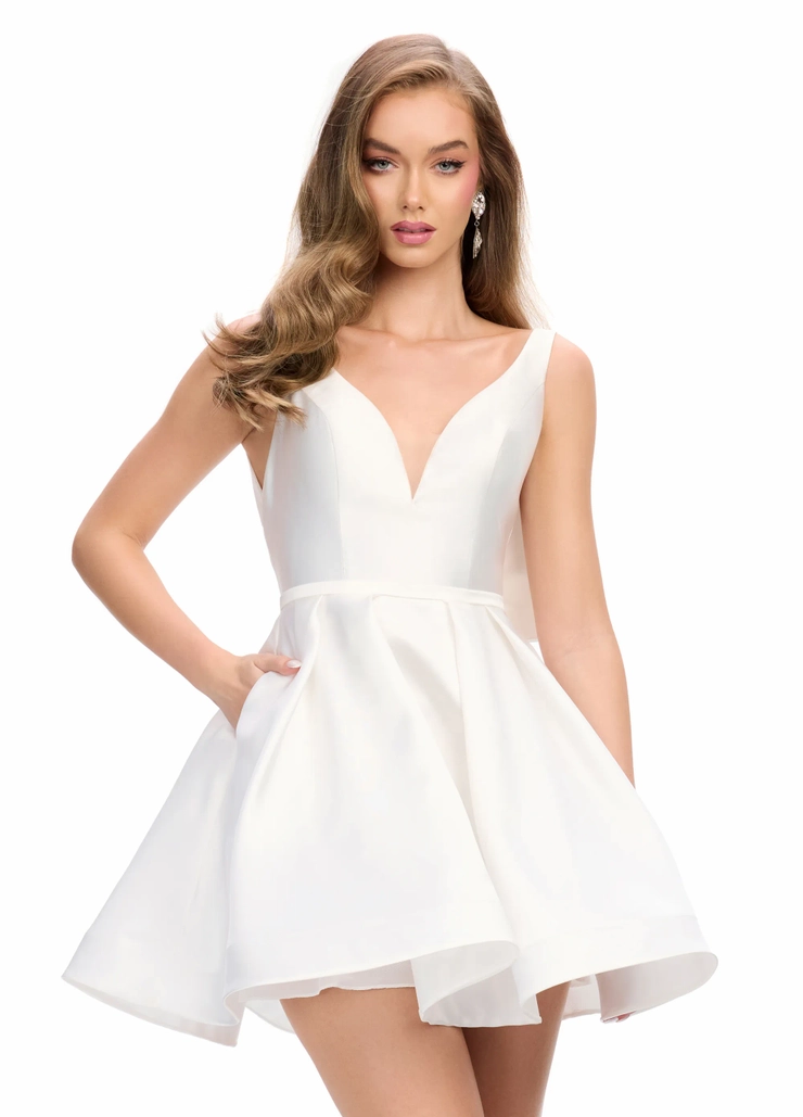Ashley Lauren Style #4781 V-Neck Mikado Cocktail Dress with Back Bow #1 frontface vertical picture