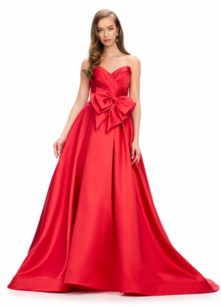 Ashley Lauren Style #11770 Strapless Mikado Ball Gown with Oversized Bow and A-Line Skirt #1 frontface vertical picture