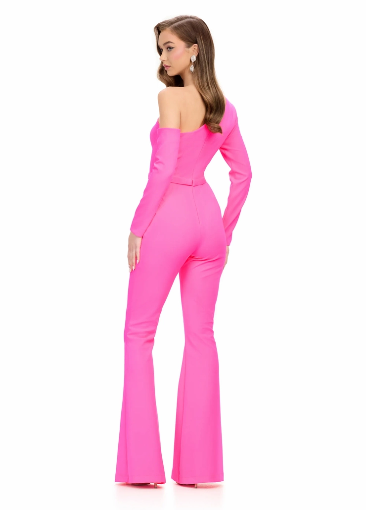 Ashley Lauren Style #11763 One Shoulder Scuba Jumpsuit #3 backface vertical picture