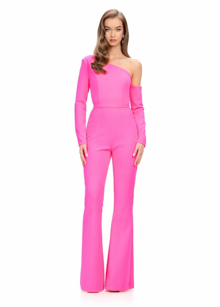 Ashley Lauren Style #11763 One Shoulder Scuba Jumpsuit #1 frontface vertical picture