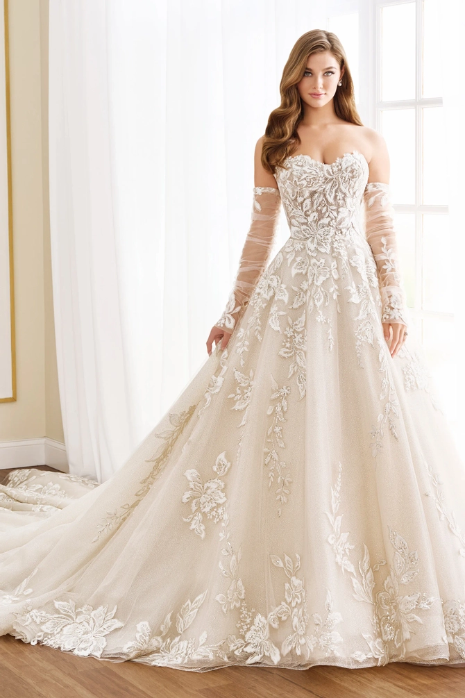 Amaryllis: Strapless Lace Ball Gown Wedding Dress with Semi-Sheer