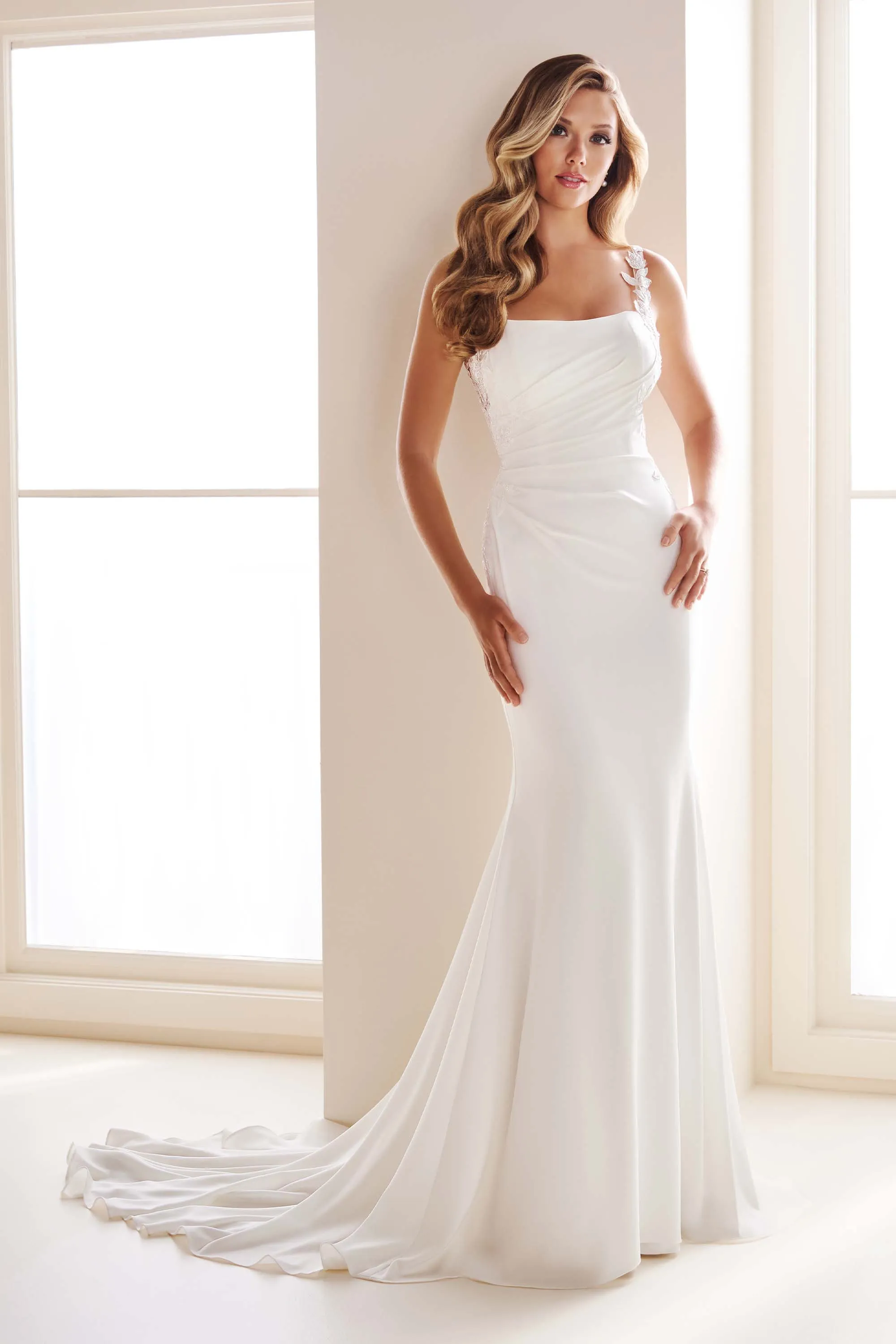 luxury beaded pearl wedding dress Off Shoulder Pearl Beaded Wedding Dress with Transparent Sleeve - Alisse Bridal Snow-winter-diamond White / Tulle main image 1
