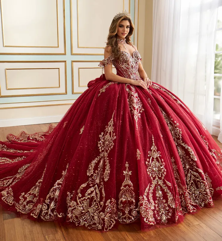 Dorado Vestidos Rojos De Quinceanera Quinceañera Vestido Rojo