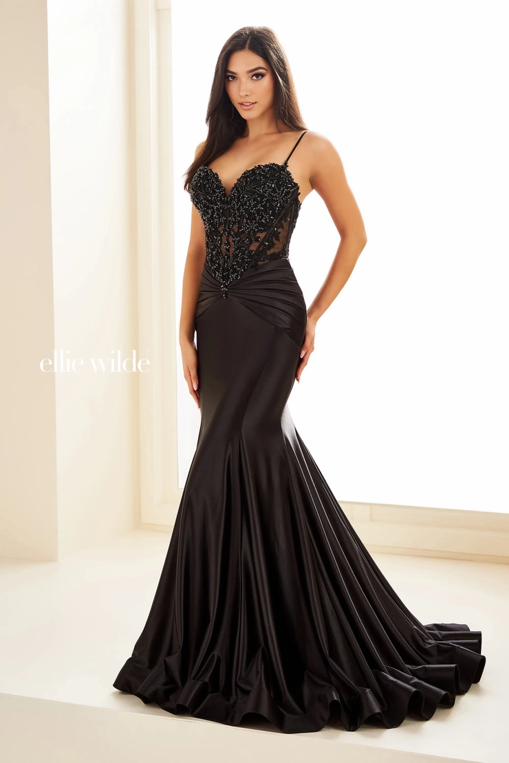 EW36004 Elegant mermaid gown with sweetheart neckline and beaded lace details #7 Black frontface vertical picture