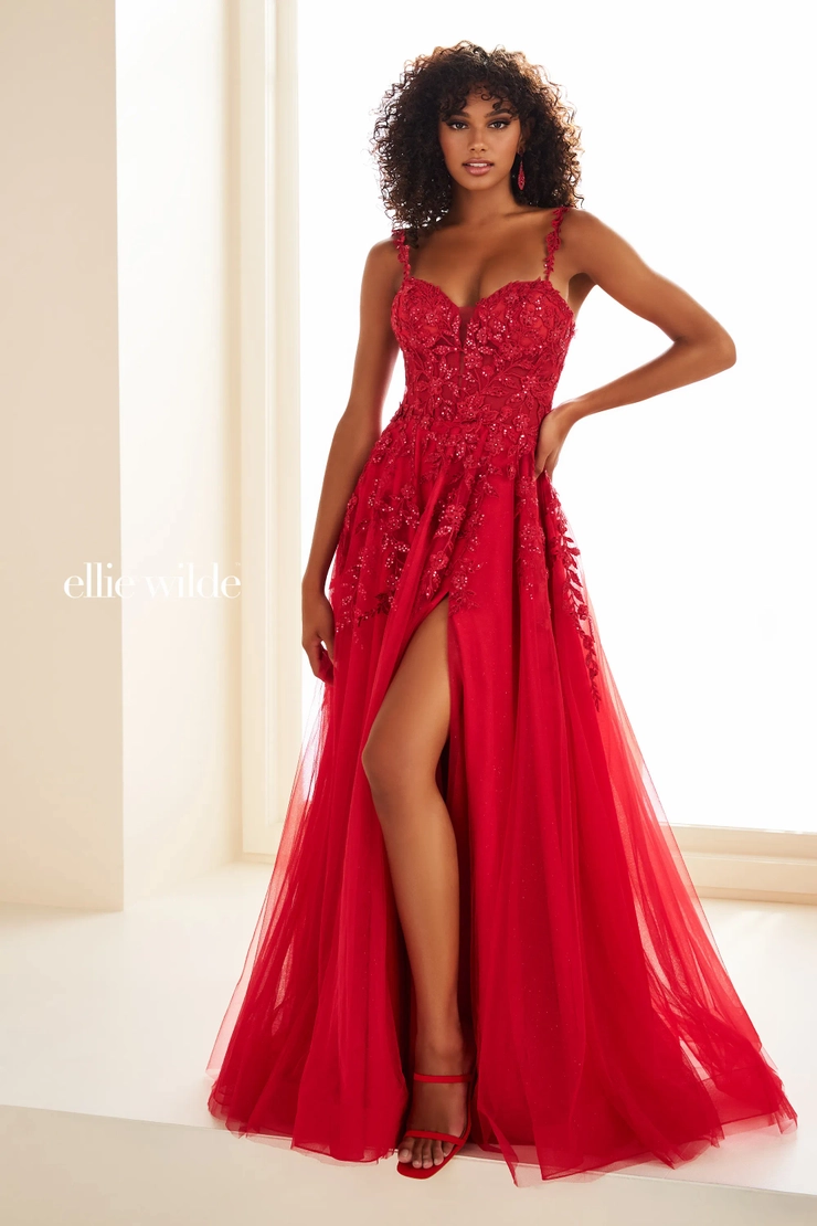 EW36046 Twirl-worthy A-line dress with sweetheart neckline and sparkle details #7 Wine frontface vertical picture