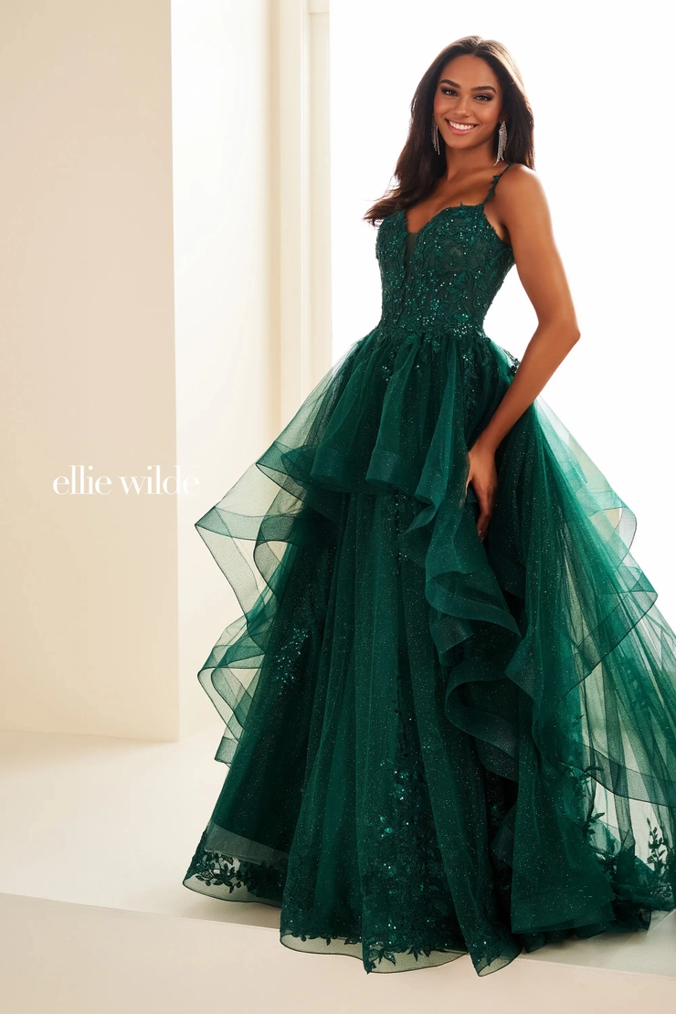 EW36081 Light up the night in layers of luminous lace #3 Emerald frontface vertical picture