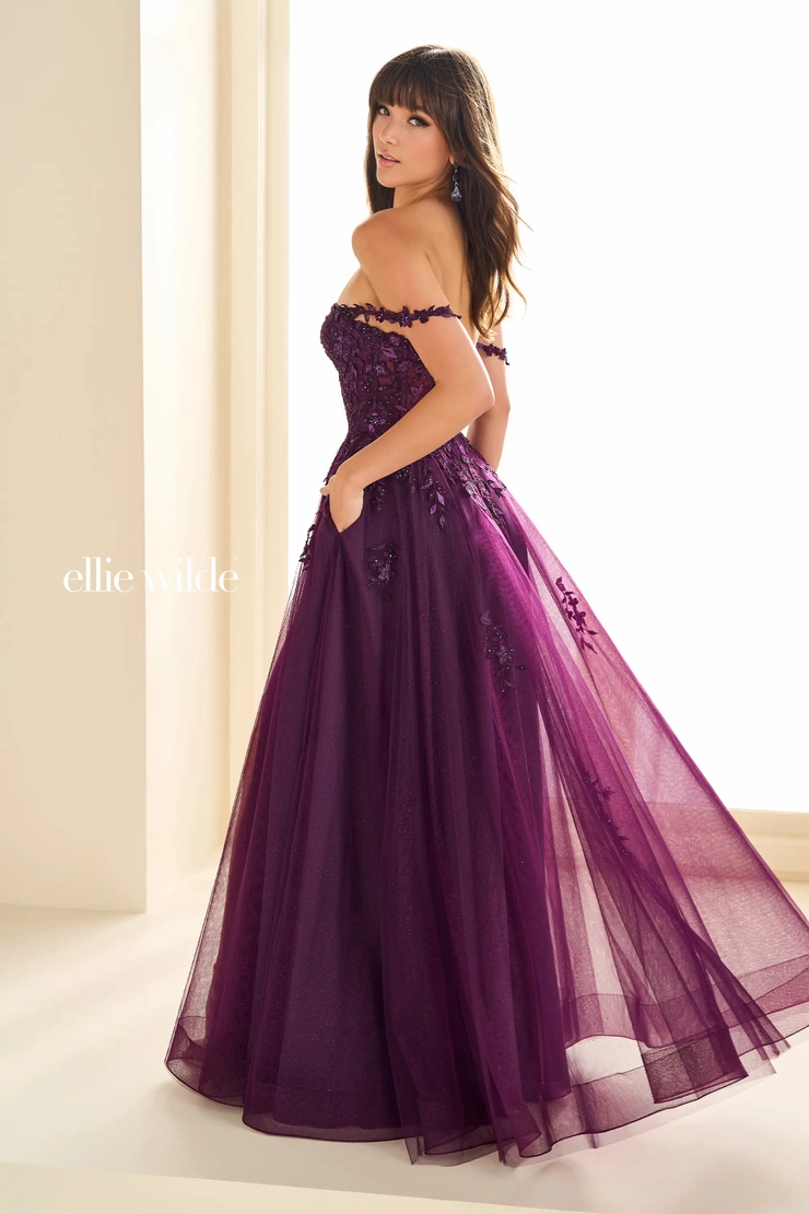 EW36083 Flirty A-line gown with sweetheart neckline and off-shoulder straps #11 default Dark Purple backface vertical picture