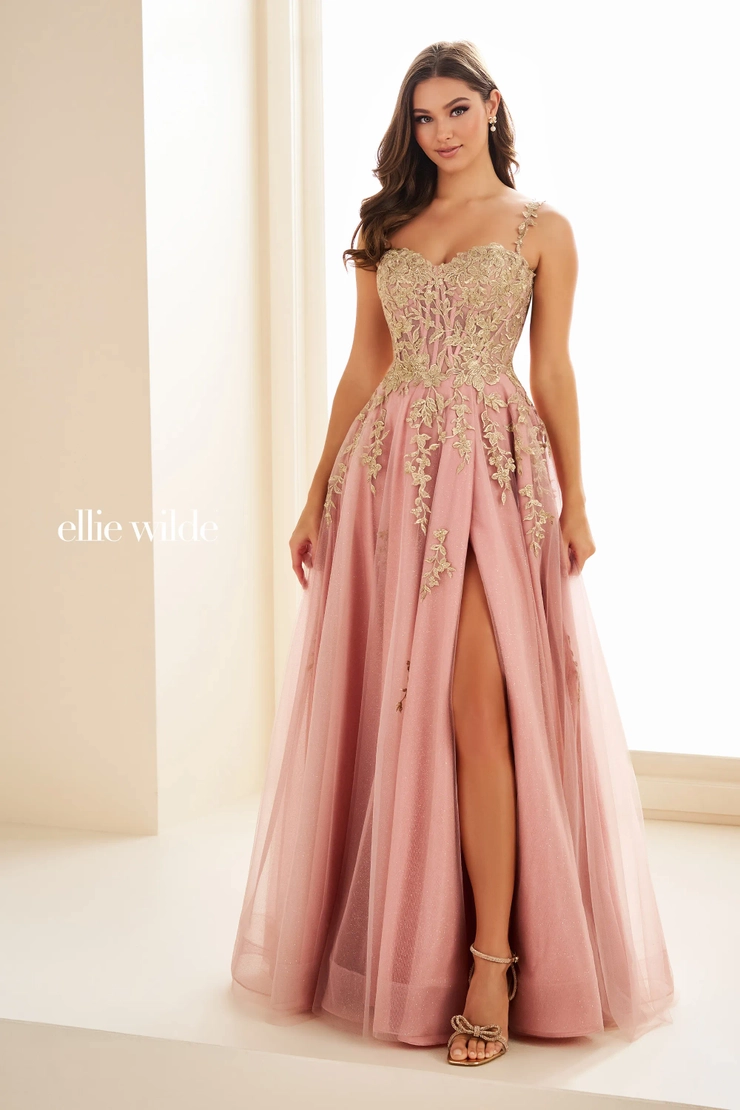 EW36083 Flirty A-line gown with sweetheart neckline and off-shoulder straps #6 Dusty Rose/Gold frontface vertical picture