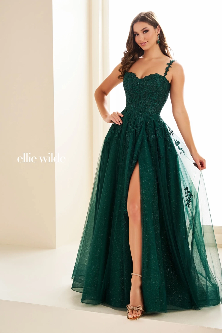 EW36083 Flirty A-line gown with sweetheart neckline and off-shoulder straps #8 Emerald frontface vertical picture